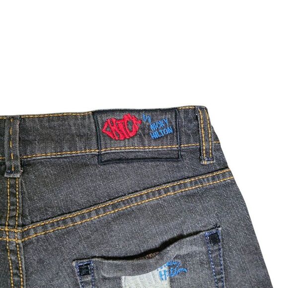 Chick by Nicky Hilton Distressed Denim Skull Design Shorts Womens Size 27 Black - Picture 5 of 7